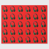 Papier Cadeau Casque Pop Art Rouge Vert Noël (Plat)