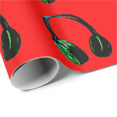 Papier Cadeau Casque Pop Art Rouge Vert Noël (Coin rond)