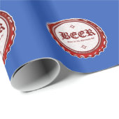 Papier Cadeau Casquette de bouteille de bière rouge sur bleu (Coin rond)