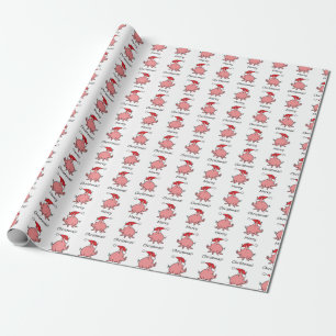 Papier Cadeau Casquette de Noël rouge Piglet rose caricature