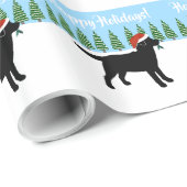 Papier Cadeau Casquette noir de Labrador Père Noël de Noël (Coin rond)