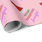 Papier Cadeau Casquette rouge de Noël de Père Noël, "JOYEUX NOËL (Coin rond)