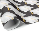 Papier Cadeau casquettes blancs de graduation avec goût or (Coin rond)