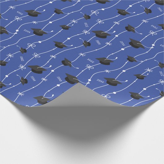 Papier Cadeau Casquettes de graduation bleu et ruban (Coin)