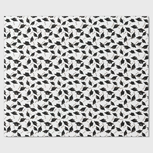 Papier Cadeau Casquettes de graduation noir jetées en l'air sur (Plat)