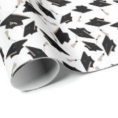 Papier Cadeau Casquettes de graduation noir jetées en l'air sur (Coin rond)