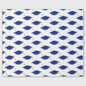 Papier Cadeau Casquettes de graduations bleues sur papier d'emba (Plat)