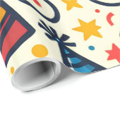 Papier Cadeau Casquettes et Confetti (Coin rond)