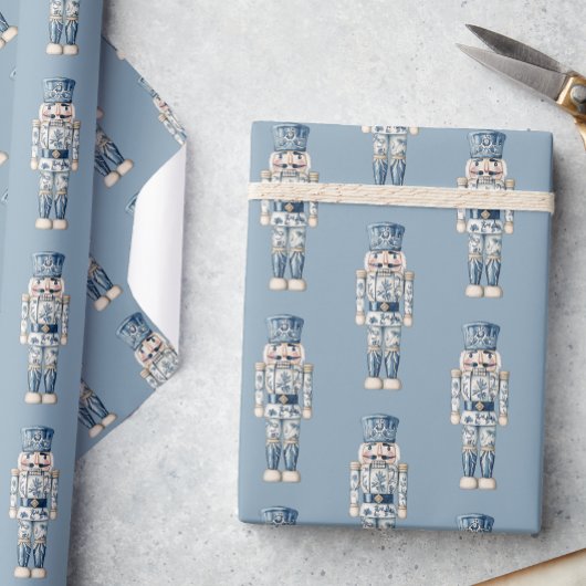 Papier Cadeau Casse-noires de Noël en Chinoiserie Bleu et Blanc