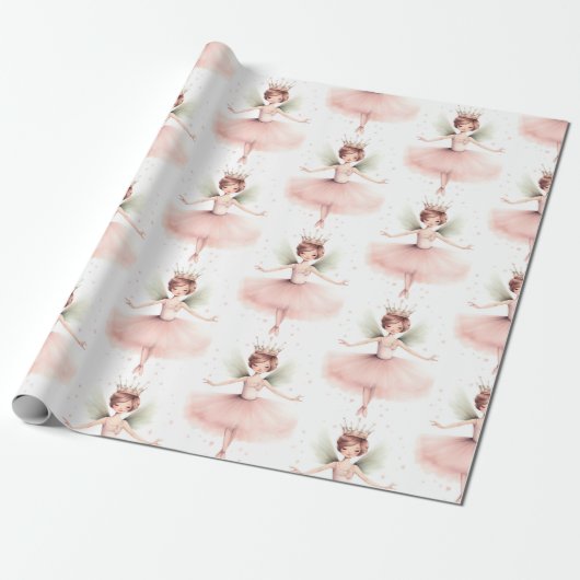 Papier Cadeau Casse-noisette Ballerina Ballet Mint rose (Déroulé)
