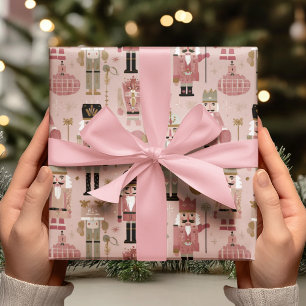 Papier Cadeau Casse-Noisette de Noël Rose
