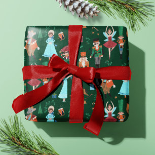 Papier Cadeau Casse-Noisette Mignon Sombre Vert Noël Fêtes