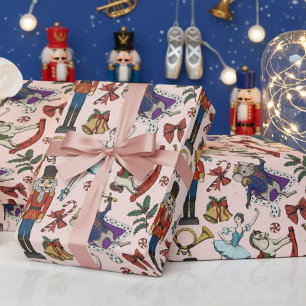 Papier Cadeau Casse-Noisette Rose Roi Souris Ballerine Noël