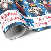 Papier Cadeau Casse-Noisette Soldat Personnaliser Nom Noël Neige (Coin rond)