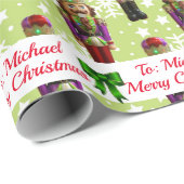 Papier Cadeau Casse-Noisette Soldat Personnaliser Nom Noël Neige (Coin rond)