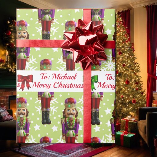 Papier Cadeau Casse-Noisette Soldat Personnaliser Nom Noël Neige