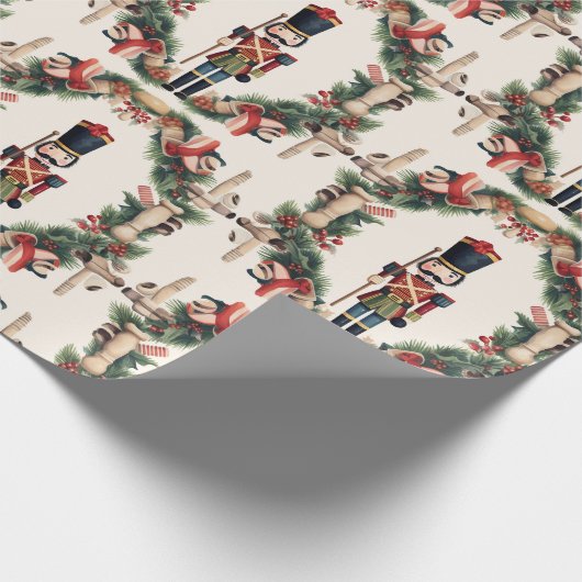 Papier Cadeau Casse-noix classique Wreath rouge vert (Coin)