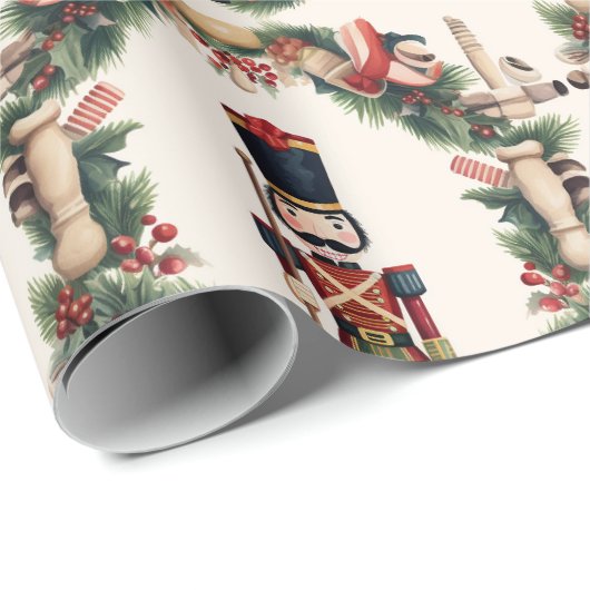 Papier Cadeau Casse-noix classique Wreath rouge vert (Coin rond)