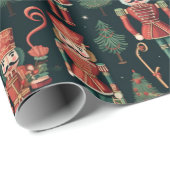 Papier Cadeau Casse-noix et arbres de Noël Noir Noël (Coin rond)