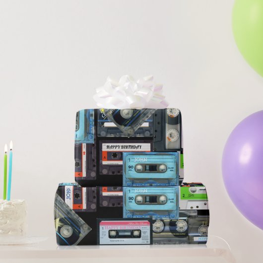 Papier Cadeau Cassette de bande audio rétroactive Nom de bande m (Cadeaux de fête)