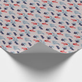 Papier Cadeau Cassis et groseille, feuilles bleues sur rose (Coin)