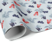 Papier Cadeau Cassis et groseille rouge, feuilles bleues sur ble (Coin rond)