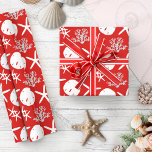 Papier Cadeau Castère de Noël Starfish Sand Dollar Rouge<br><div class="desc">Le beau papier d'emballage de Noël côtier présente un motif d'étoiles de mer, de dollars de sable et de corail de parties scintillant dans un jeu de couleurs rouge et blanc. *Si vous souhaitez que ce design soit disponible sur d'autres produits ou si vous avez besoin d'aide, veuillez me contacter...</div>