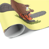 Papier Cadeau Castor à la tronçonneuse humoriste dessin animé (Coin rond)