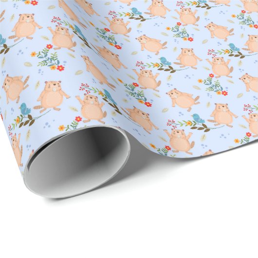Papier Cadeau Castor et Oiseau (Coin rond)