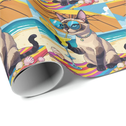 Papier Cadeau Cat Beach themed for Siamese Cat Lovers (Coin rond)
