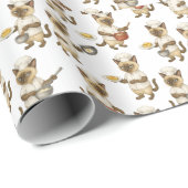 Papier Cadeau Cat Chef is cuisine Breakfast (Coin rond)