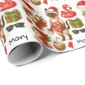 Papier Cadeau Cat Christmas Summer July Pool Party (Coin rond)