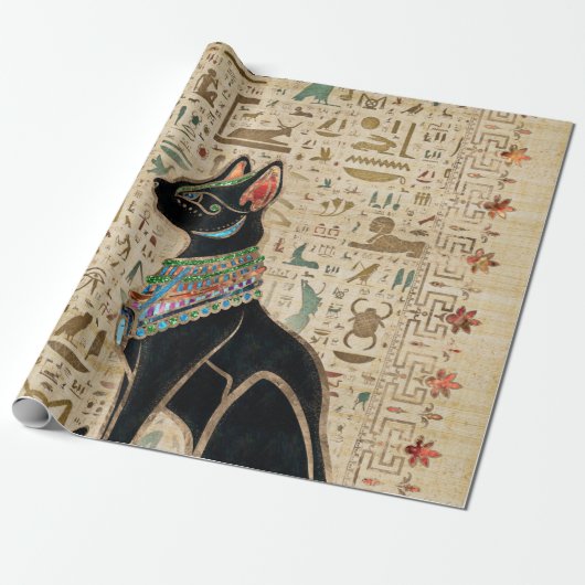 Papier Cadeau Cat égyptien - Bastet sur le papyrus (Déroulé)