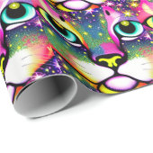 Papier Cadeau Cat Face Close Pop Art (Coin rond)