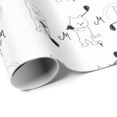 Papier Cadeau Cat Golfer Fun Joli Monogramme (Coin rond)