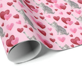 Papier Cadeau Cat Hearts Valentine Gift Wrapping Paper - Pink (Coin rond)