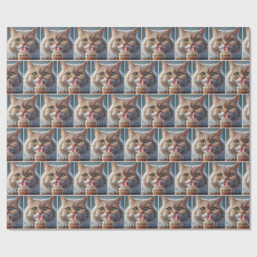 Papier Cadeau Cat Licking A Birday Cupcake (Plat)