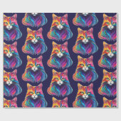 Papier Cadeau Cat Maine Portrait Coon Couleurs arc-en-ciel (Plat)