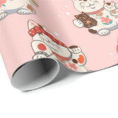 Papier Cadeau Cat Maneki Neko Motif (Coin rond)