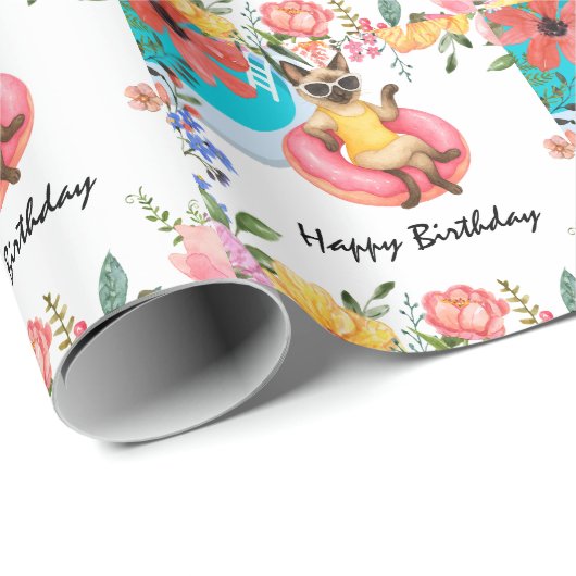 Papier Cadeau Cat Pool Party for Cat lovers (Coin rond)