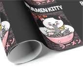 PAPIER CADEAU CAT RAMEN NOODLES SOUP KITTY ANNIVERSAIRE (Coin rond)