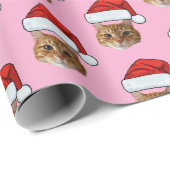 Papier Cadeau Cat Santa Hat | Photo personnalisée Pink Noël (Coin rond)