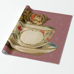 Papier Cadeau Cat Teacup Cute Vintage Victorien