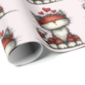 Papier Cadeau Cat with Red Love Hearts Cute and Funny Pattern (Coin rond)