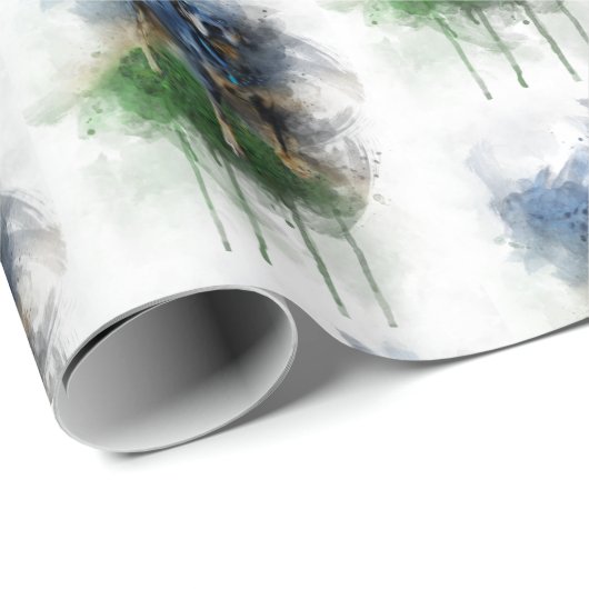 Papier Cadeau Catahoula léopard bleu en aquarelle (Coin rond)