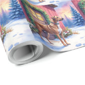 Papier Cadeau Catahoula Leopard Dog Rustic Barn Christmas Art (Coin rond)