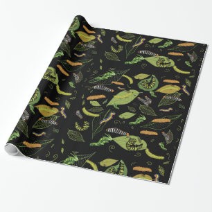 Papier Cadeau Caterpillar et feuilles, beaux jardins