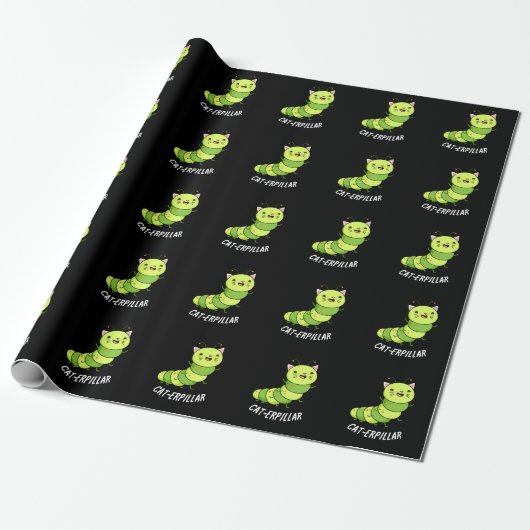 Papier Cadeau Caterpillar Funny Bug Pun Dark BG (Déroulé)