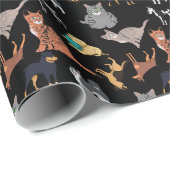 Papier Cadeau Cats And Dogs Pattern Design On Black (Coin rond)
