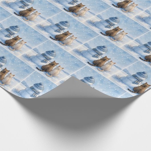 Papier Cadeau Cats Sitting With a Snowman In a Field (Coin)